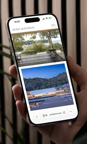 mockuuups iphone 15 pro mockup in a male hand against a modern backdrop