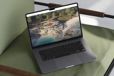 mockuuups macbook air mockup on a green armchair